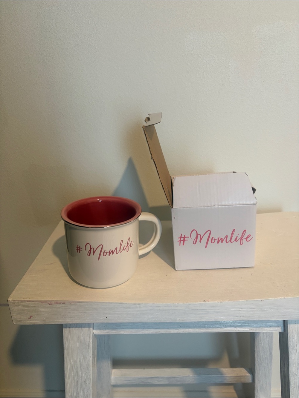 Burton #Momlife Ceramic Mug in Cream with Pink Interior and Pink Script